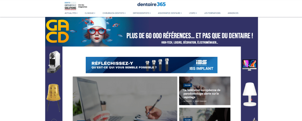 homepage du site d'actualités Dentaire365